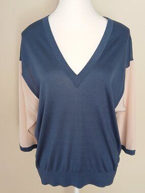 Balenciaga Tirare Rosa Blu (Pull Pink Blue) 100% Silk Colorblock Sweater US 8